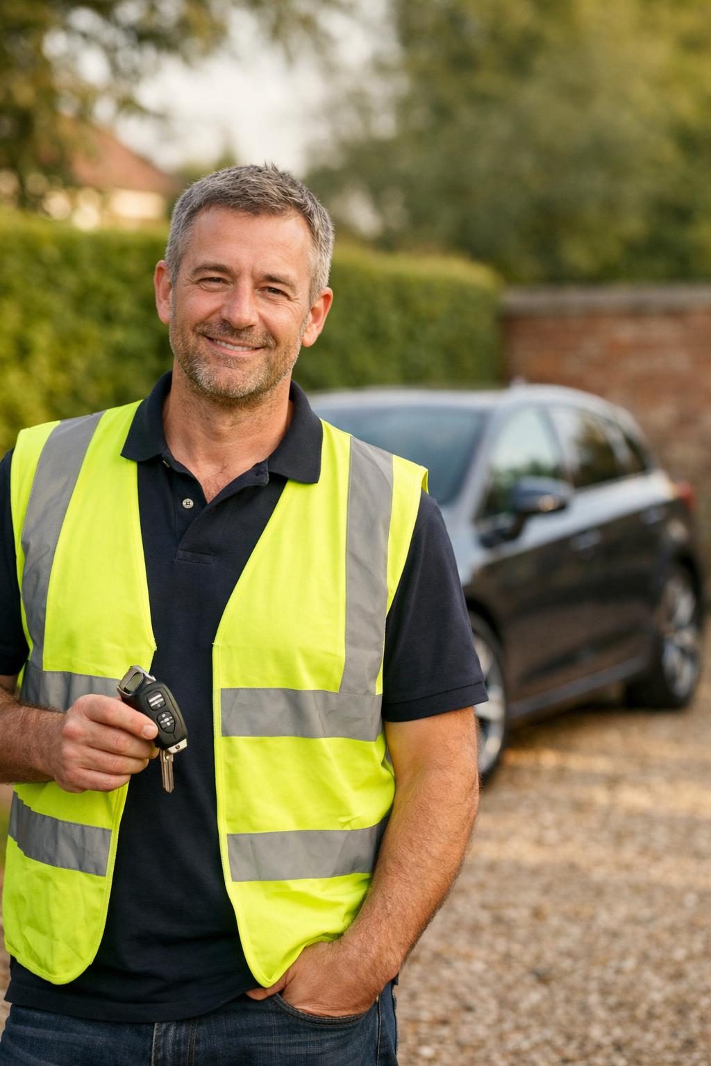 Redtree driver collecting a car from a customer's driveway